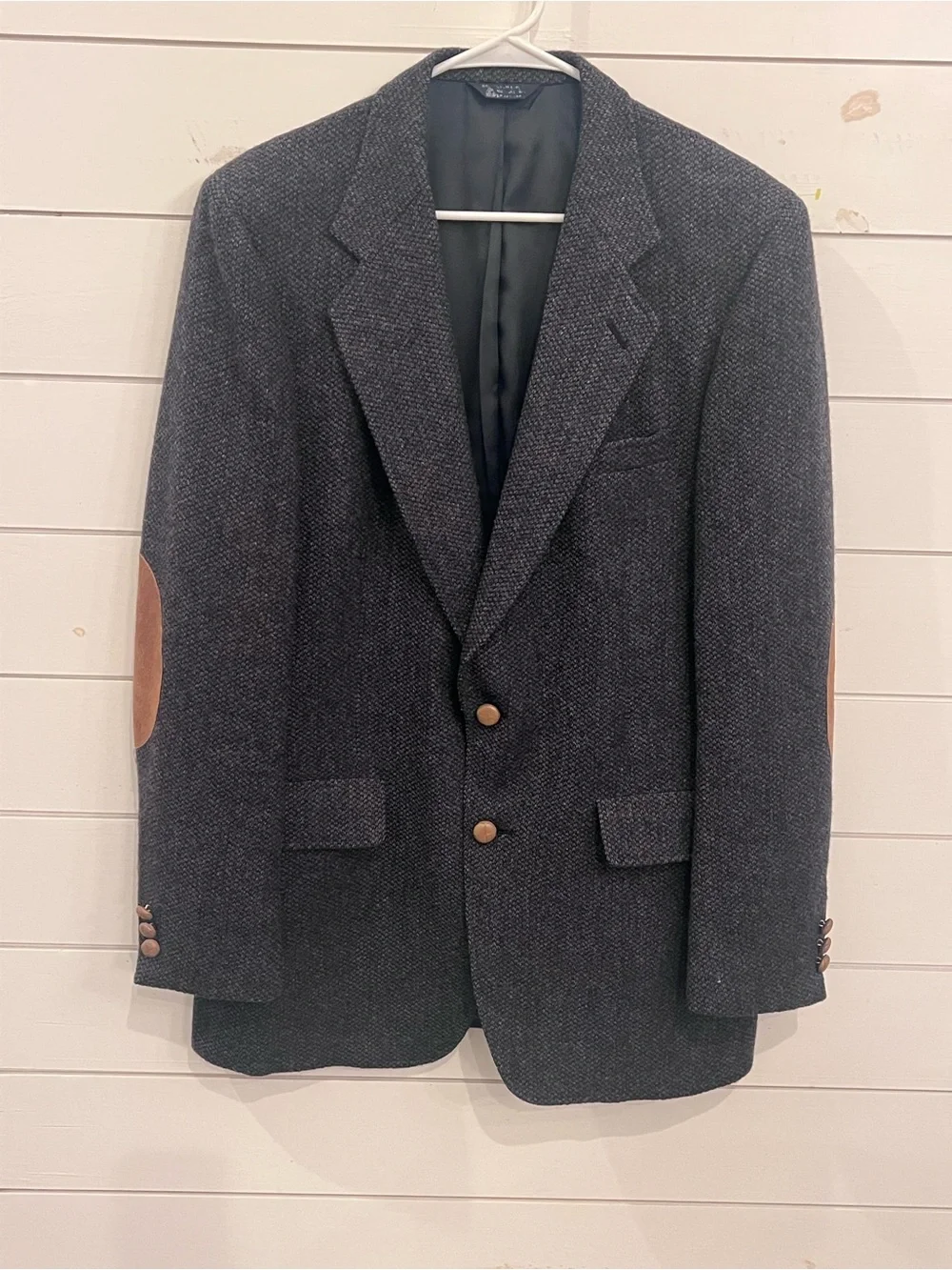 Men's Vintage Kuppenheimer Dark Charcoal Tweed Blazer with Brown Elbow Patches